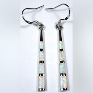 Firey Opal Inlay Sterling Silver Drop Earrings - White Opalescent